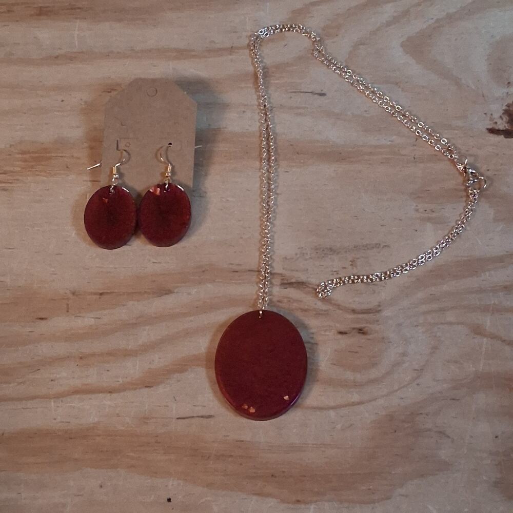 Handmade Burgundy Resin Jewelry Set Earrings Necklace Square Red Jewelry Fall